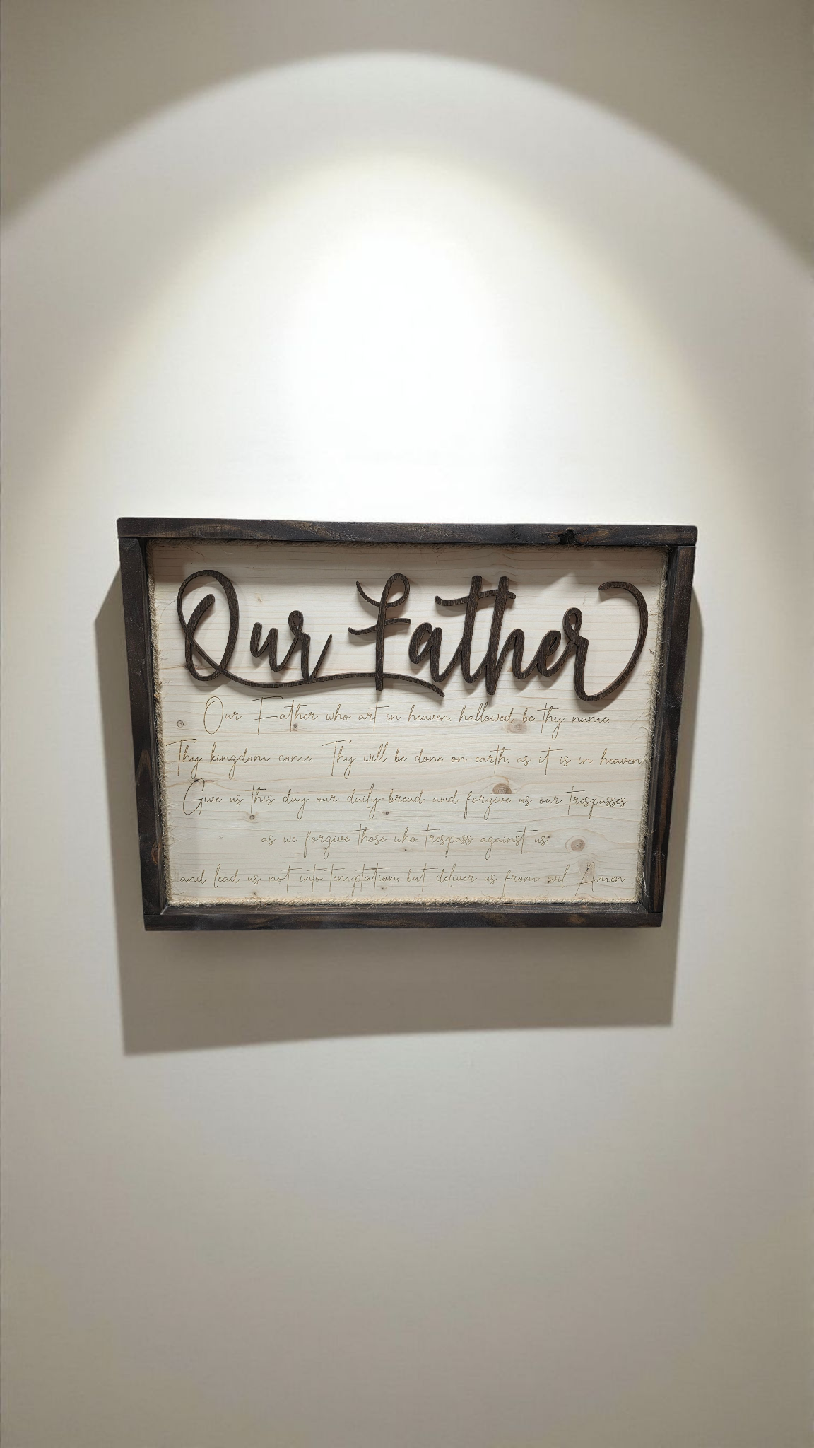 "Our Father" Rustic Wood Wall Art – Laser Engraved Lord’s Prayer (17.25" x 13.25")