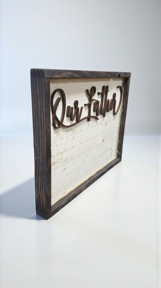 "Our Father" Rustic Wood Wall Art – Laser Engraved Lord’s Prayer (17.25" x 13.25")