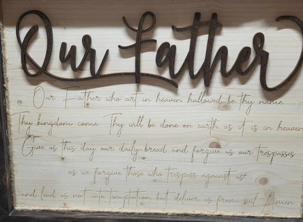 "Our Father" Rustic Wood Wall Art – Laser Engraved Lord’s Prayer (17.25" x 13.25")