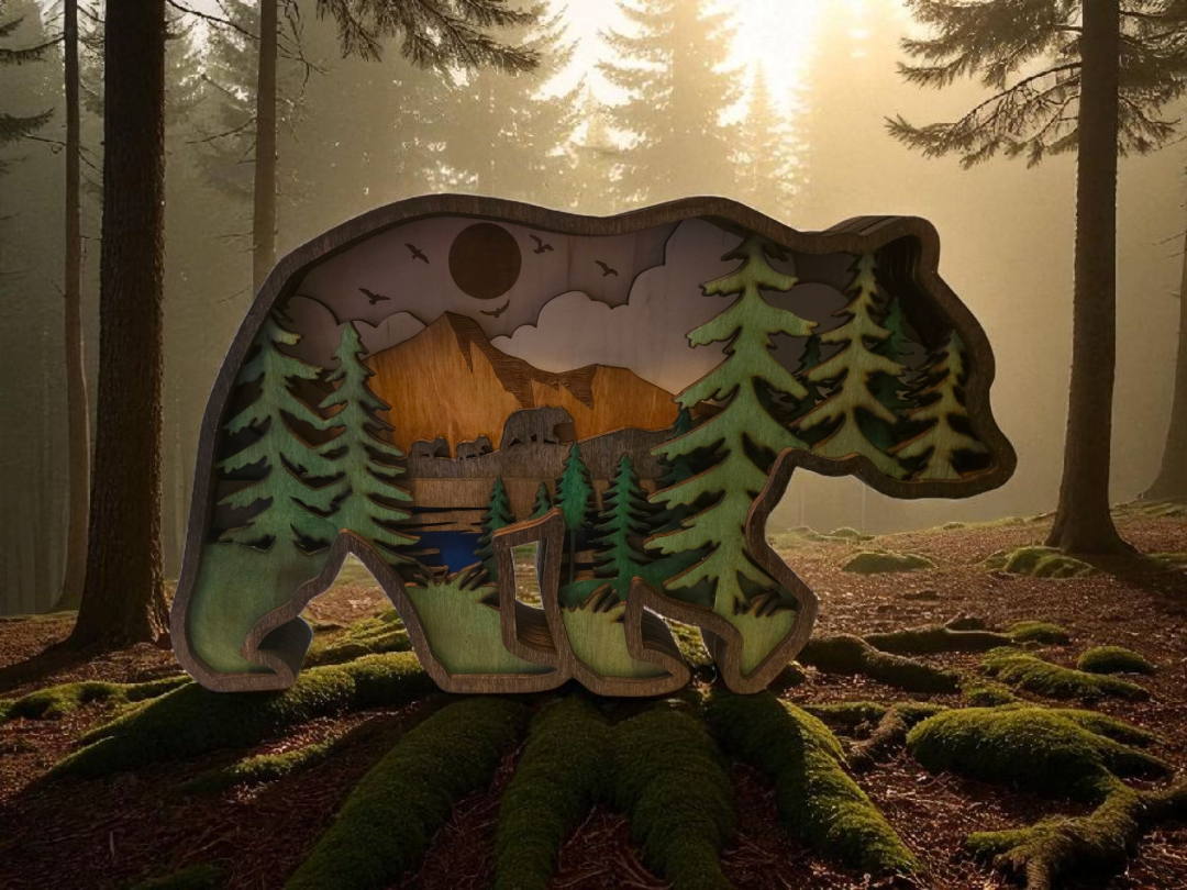 "Nature Within" – Multilayered Laser-Cut Bear Art