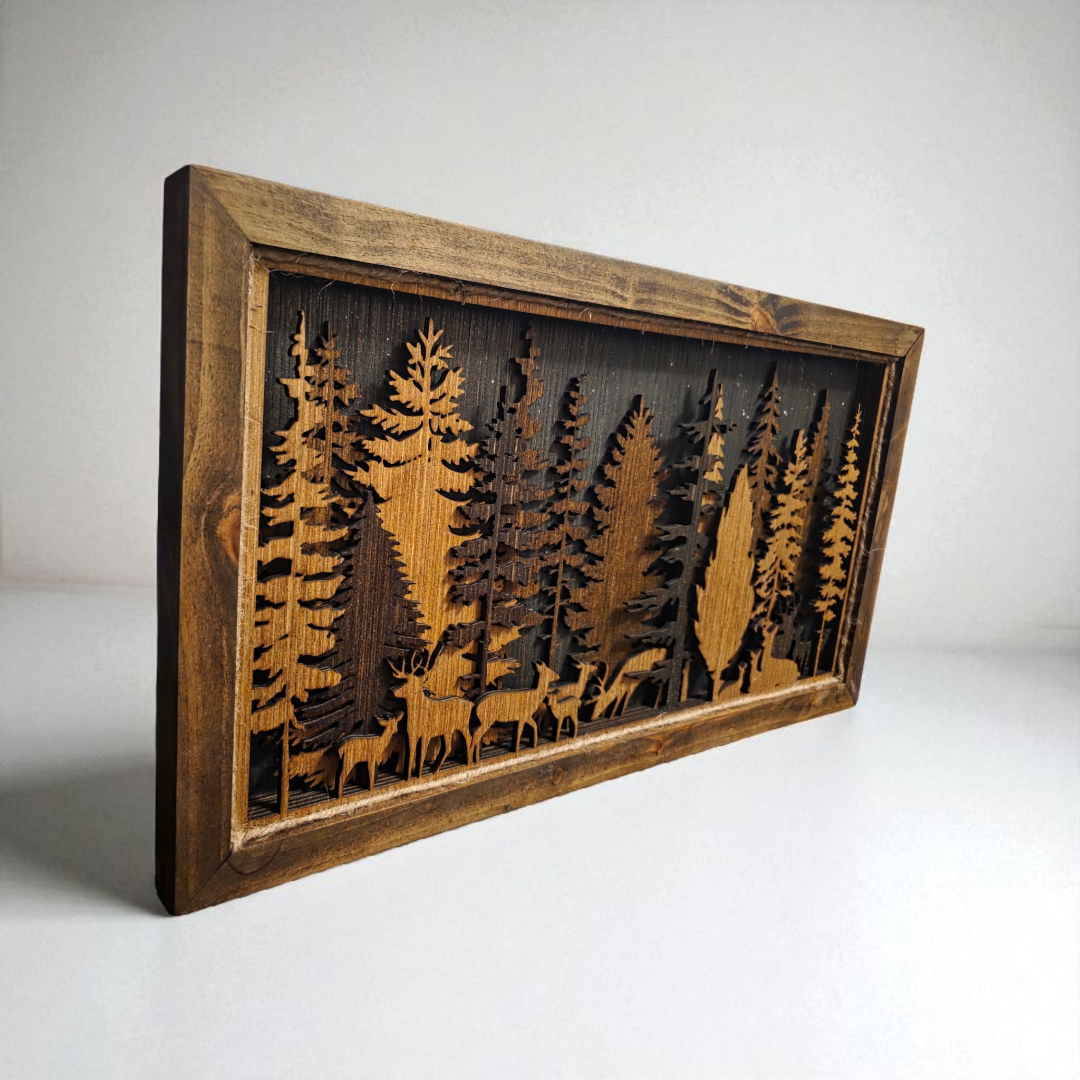 "Into the Timber" – Layered Laser-Cut Forest Scene (22.5" x 12.5")