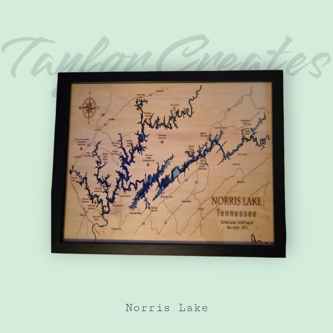 Engraved Norris Lake Map