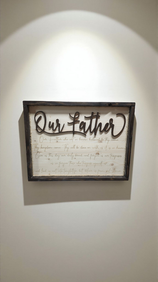 "Our Father" Rustic Wood Wall Art – Laser Engraved Lord’s Prayer (17.25" x 13.25")