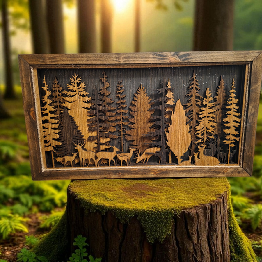 "Into the Timber" – Layered Laser-Cut Forest Scene (22.5" x 12.5")
