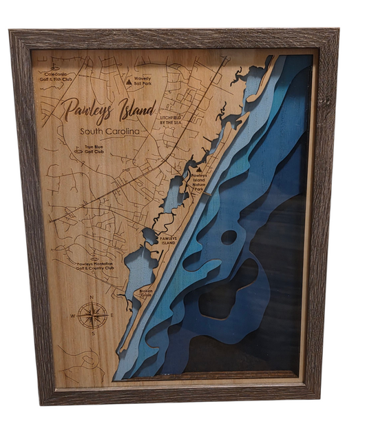 11"x14" Laser Cut Multi-Layered Map – Pawleys Island